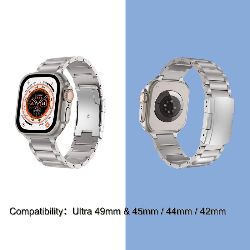 Yeejok Compatible for Apple Watch Ultra 2 Bands 49mm Titanium Metal for Men Women, Compatible for Apple Watch Series 10 Band 46mm, Compatible for Apple Watch Series 9 Band, iwatch 45mm 44mm 42mm Silver - Image 3